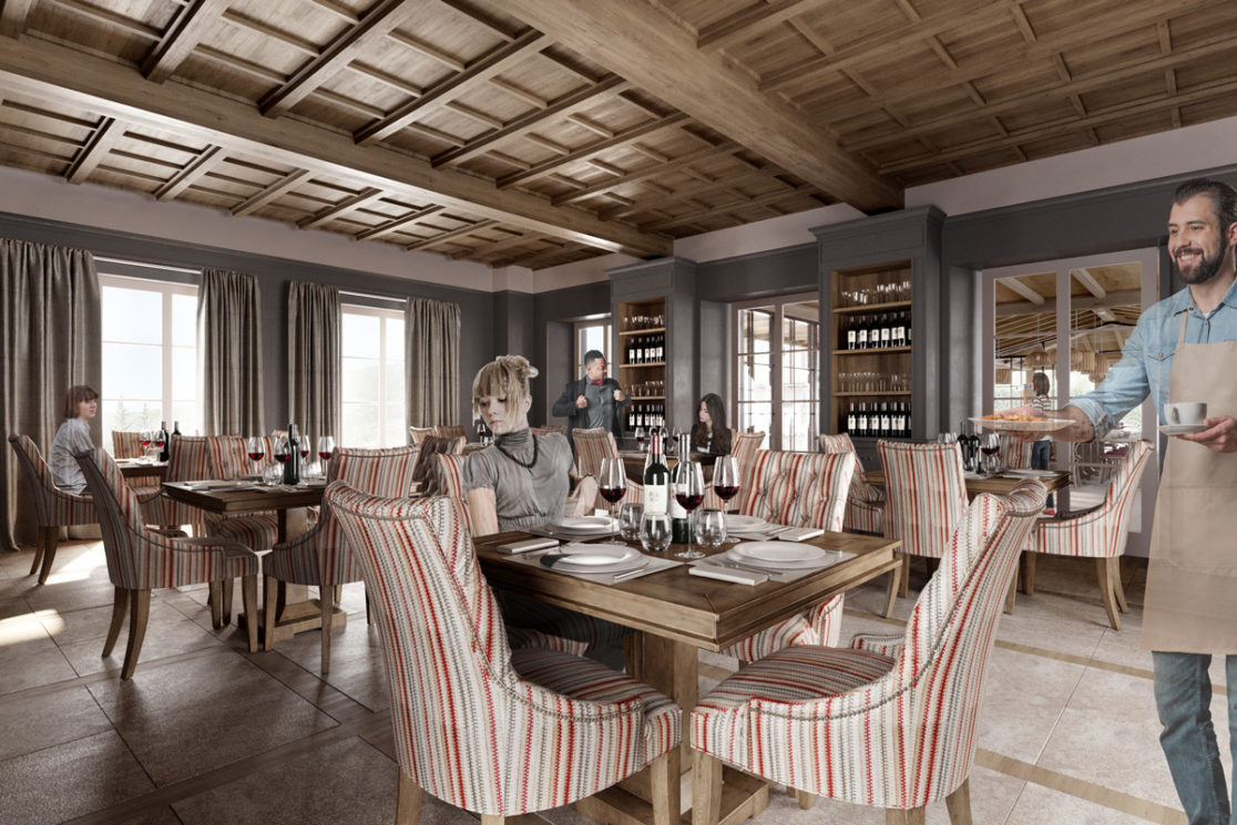 Itaca Freelance - Rendering - Frescobaldi Tenuta Perano - per ARCHFLORENCE - SALA-PRANZO